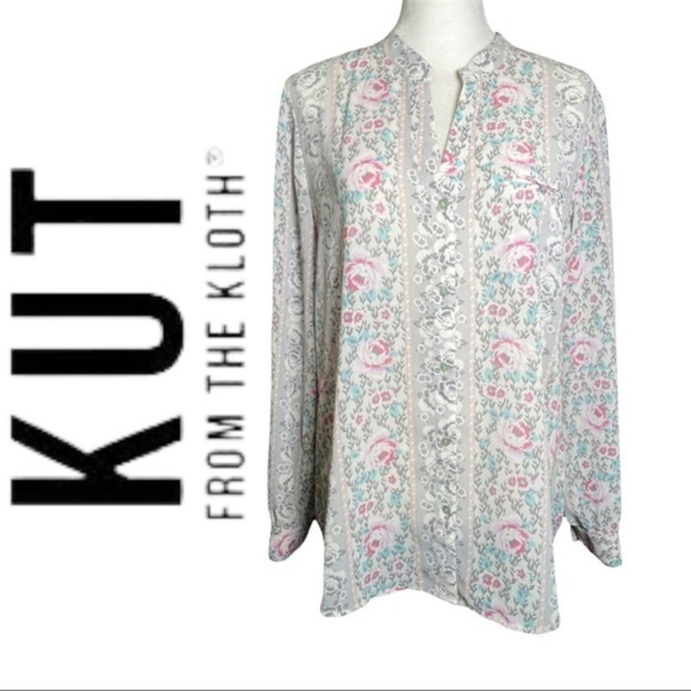KUT Button Down Floral Blouse Sz L‎